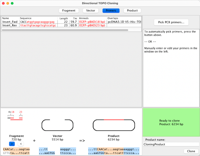 Primers - Directional TOPO Cloning