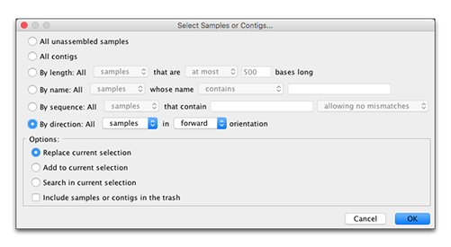 Sequence Selection Options in Aligner 9